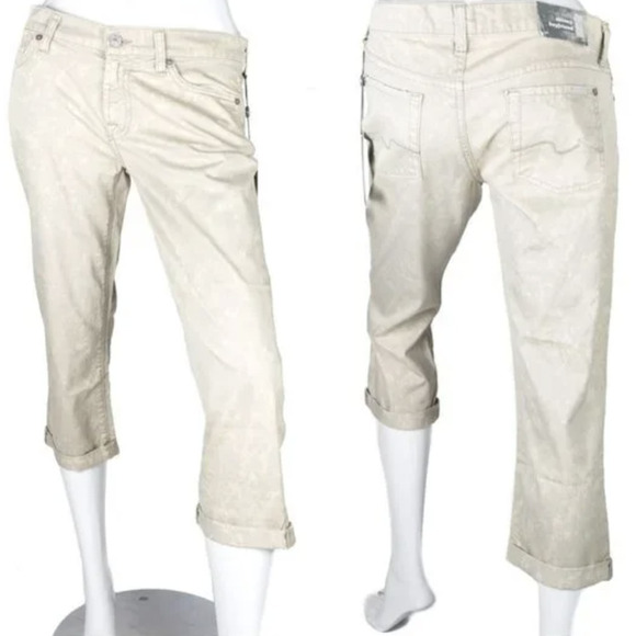 7 For All Mankind Crop Josefina Tan Splatter Skinny Boyfriend Khaki, Size 24 🔴 - Picture 1 of 4